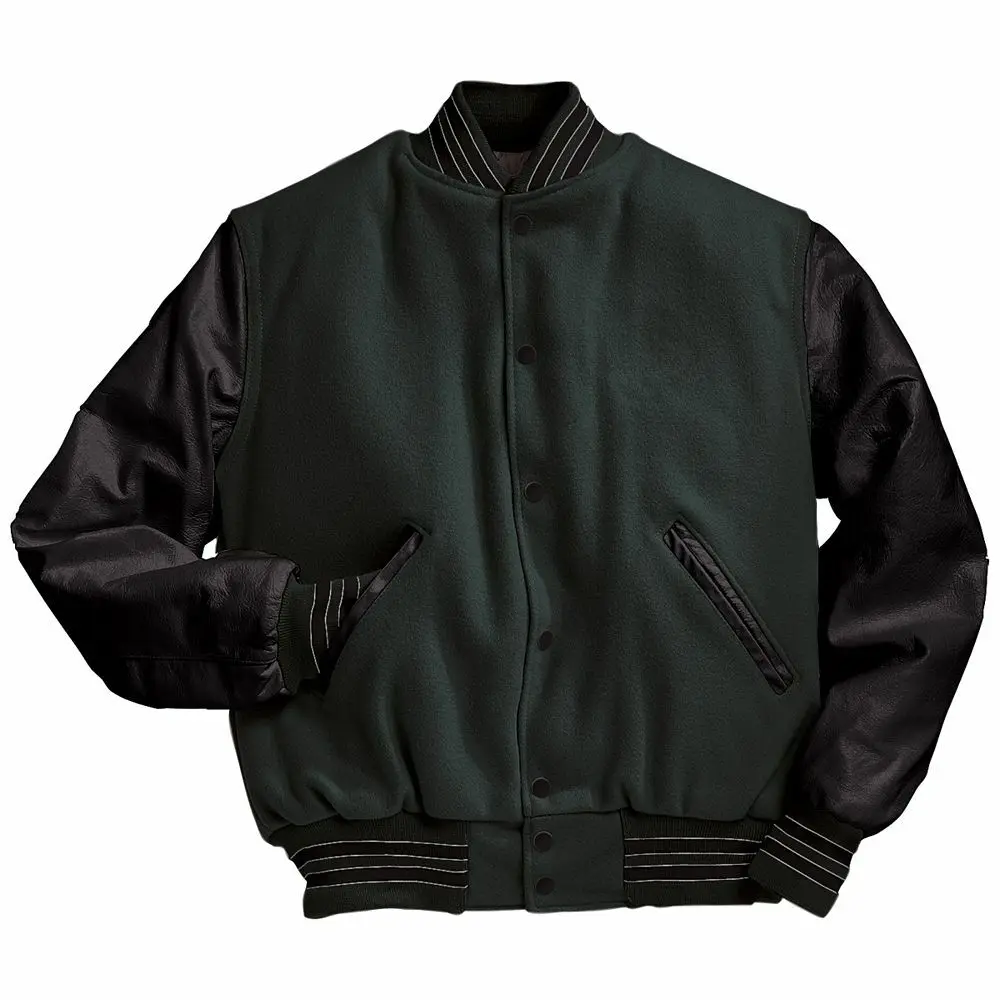 Classic Wool Varsity Jackets with Leather Sleeves