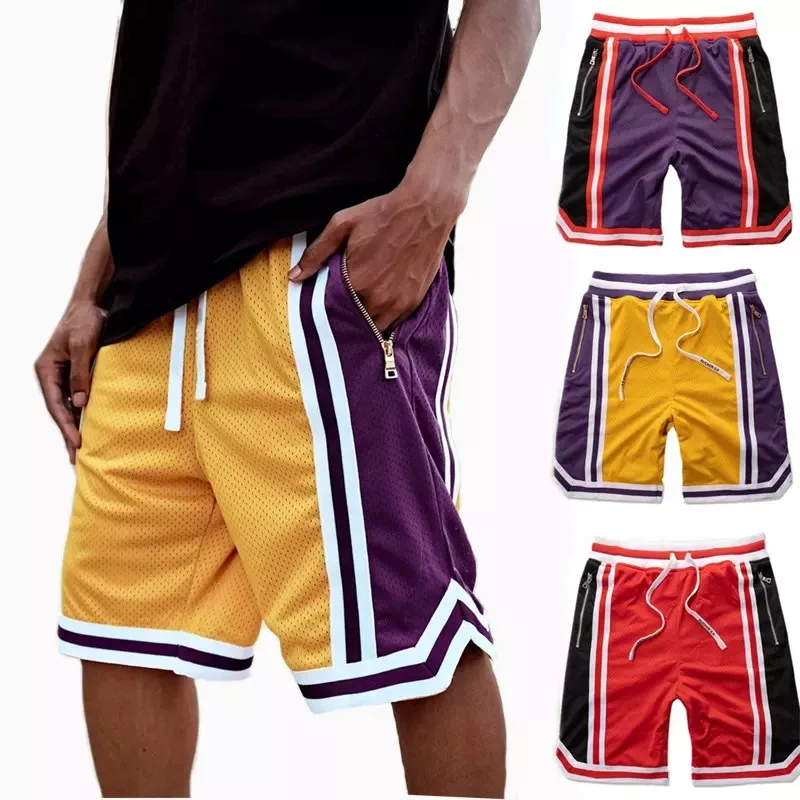 Mesh Basketball Shorts Two Deep Side Hem Pockets Summer Basic Men