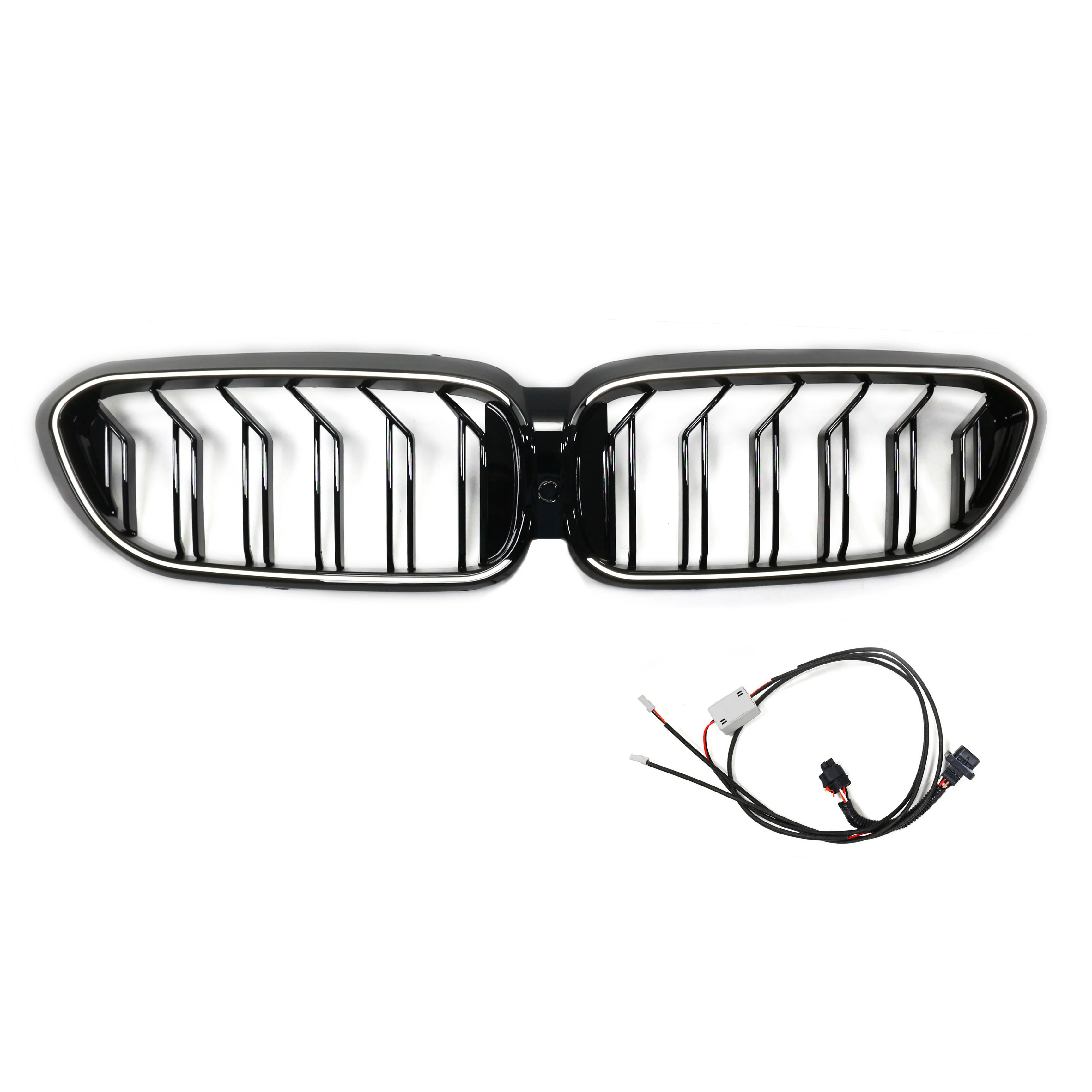 2019 5 Series G30 Double Line Gloss Black Pre Upgrade to LCI LED Chrome Grill Grilles for BMW