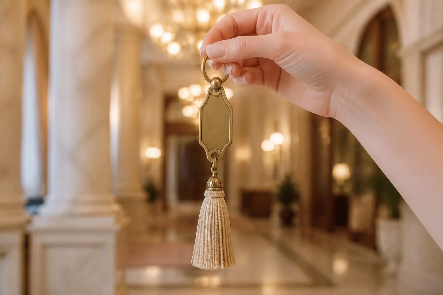 Hand at hotel lobby entrance