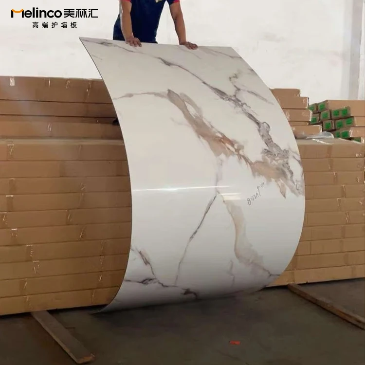 Melinco Waterproof Bamboo Fiber Co-extruded Wall Panel, Wood Veneer WPC Solid Paneling, Baluktot na Plaka para sa Panloob na Dekorasyon
