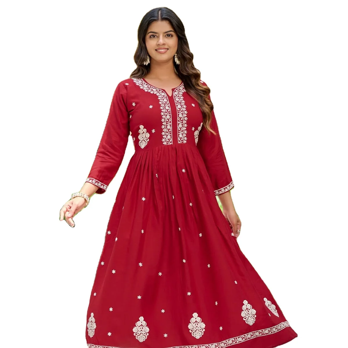 embroidered rayon dress made in india Embroidered Rayon Maxi Dress 3XL / 60 Inches / No Scarf