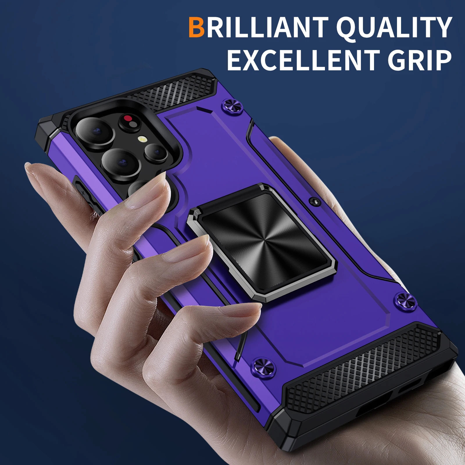 Rugged Protective Phone Case Anti-drop Armor TPU PC Phone Cover  360 Degree Rotatable Ring Holder Case for Samsung S24 Ultra S23