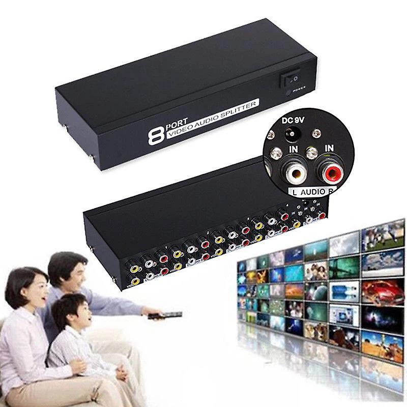 Rca Audio Video Splitter with Composite Cable - 8 Way Av Switch Box for Tv, Dvr, Dvd, Vcr, Gaming, Speakers, and More - 1 Input