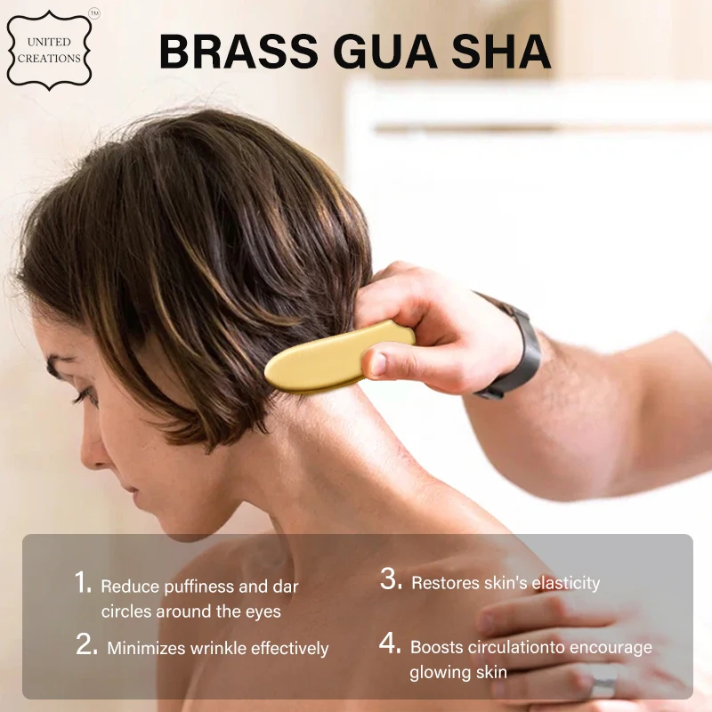 Copper Scraping Board Golden Metal Guasha Massager Drainage Body Skin Firm Shaping Brass Kansa Facial Care Gua Sha Tool