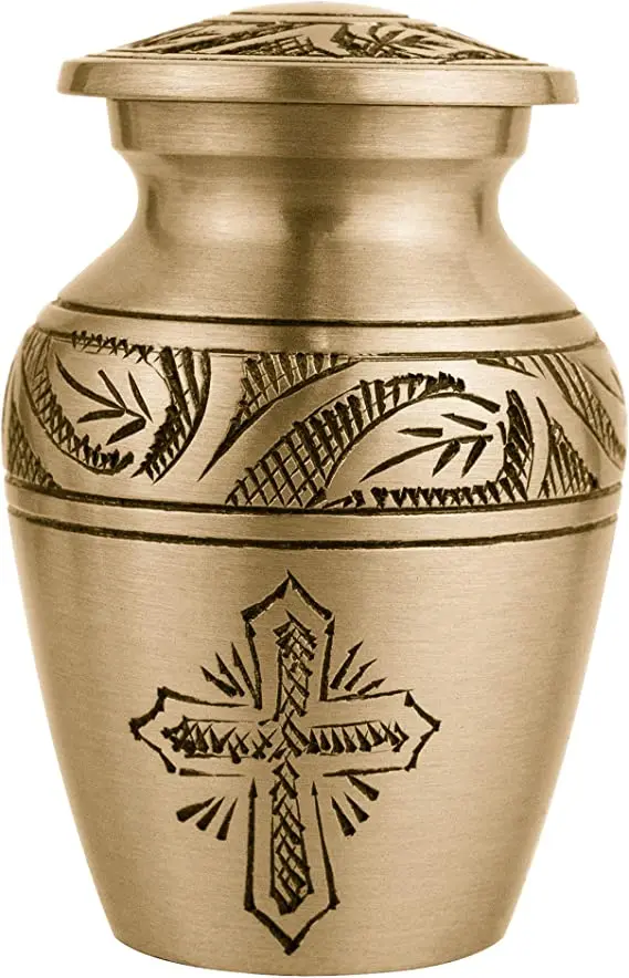 Golden Pewter Cross Keepsake Urn Ashes Cremation Urns For Human Ashes