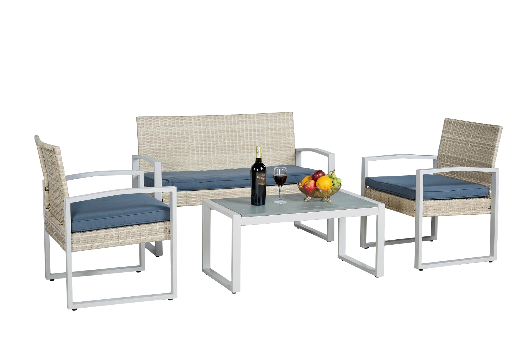 Benk Ws419 Wicker Set With Acacia Wooden Top Table/ 4 Pieces Garden Pe