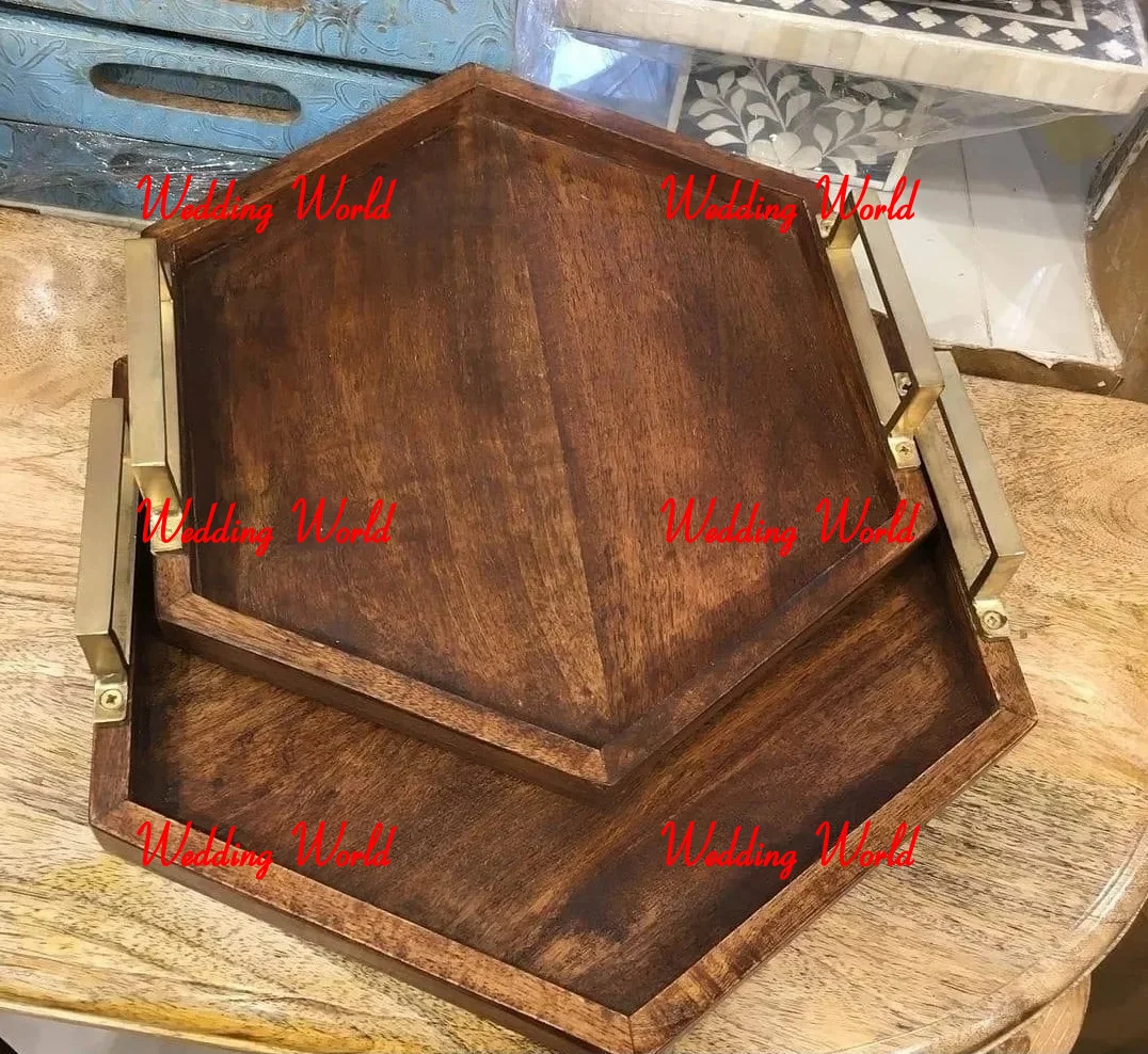 Wooden Arabic Serving Tray Set Of Two Handmade Designer Platter Classic