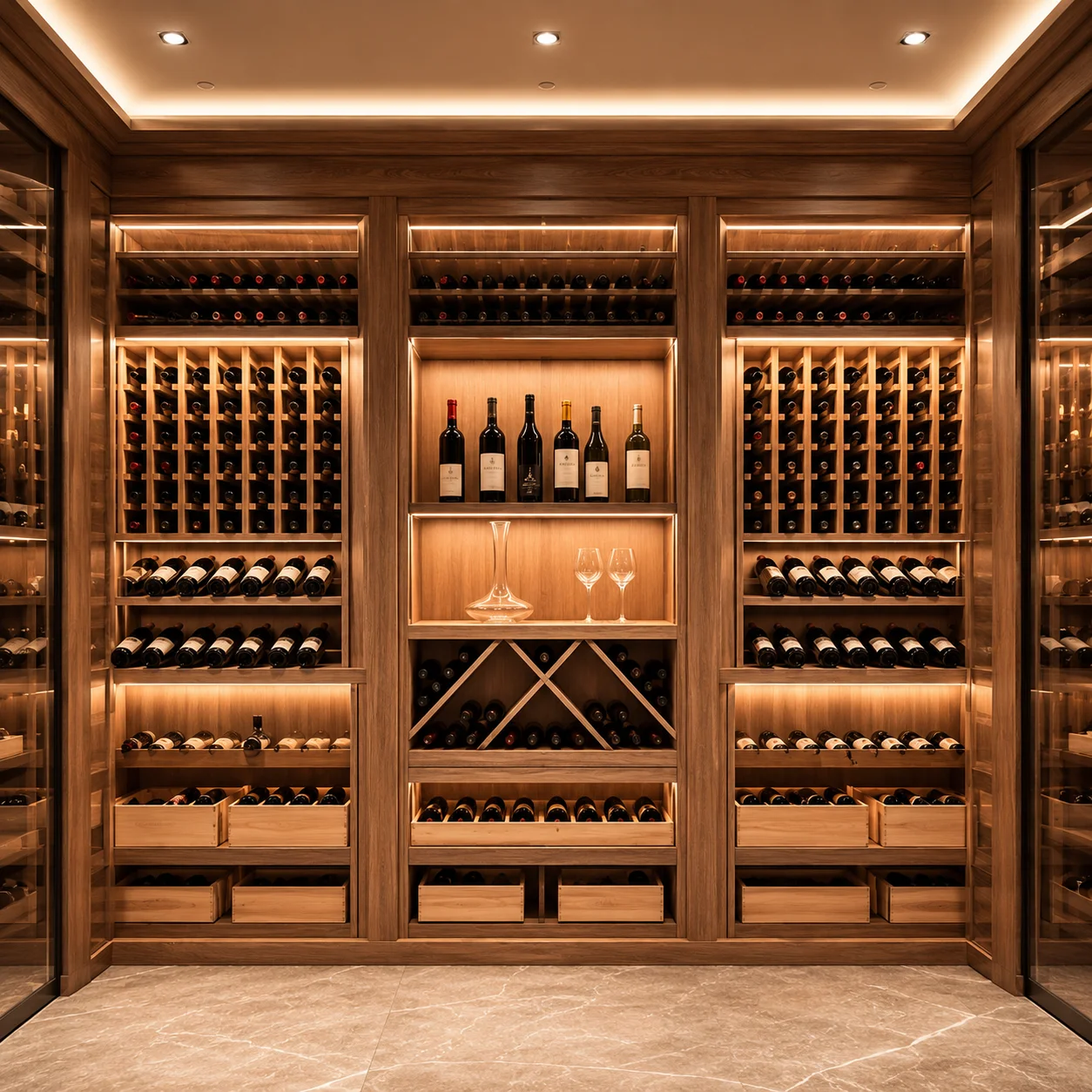 Maßgefertigtes Luxuriöses Holz-weinkeller-regal Aus Kiefernholz Mit Wohndekor Für Villen Und Hotels