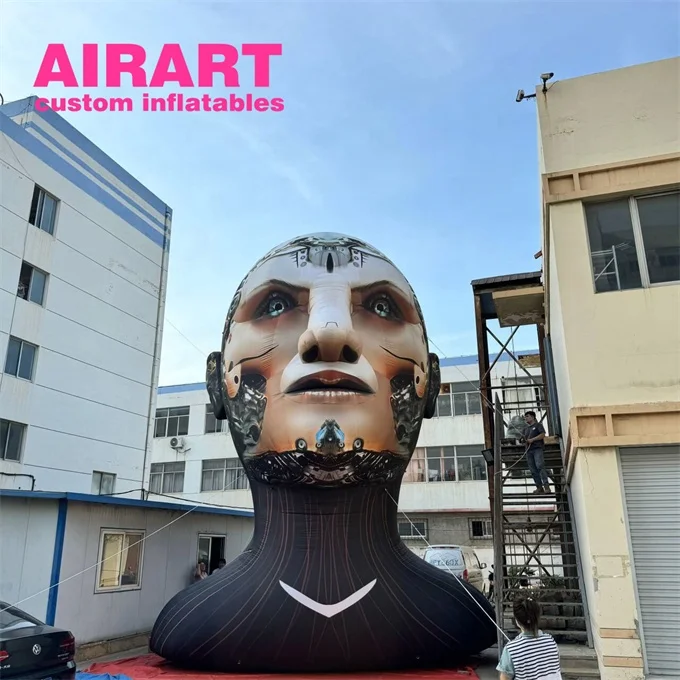Simulation Inflatable AI Girl Model,lifelike Giant Inflatable Robot Woman Character Head for Music Festival square Display
