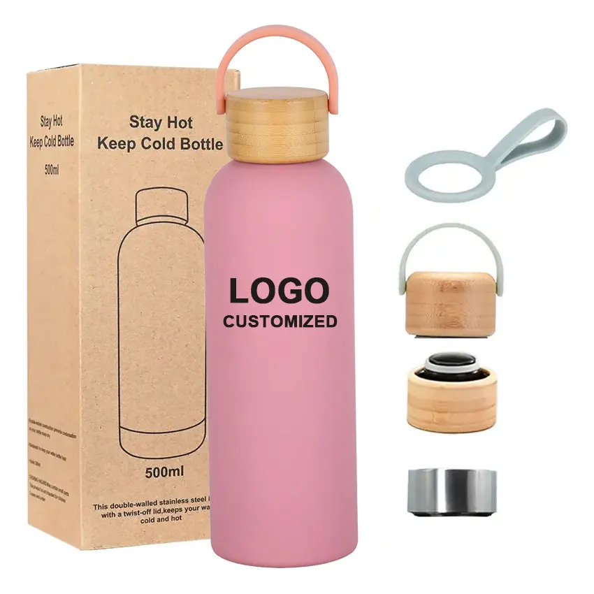 Benutzer definierte 1L Bambus deckel Vakuum flasche Thermoskanne Grn  Edelstahl Wasser flasche mit 500ml Thermo Feature Trink flasche