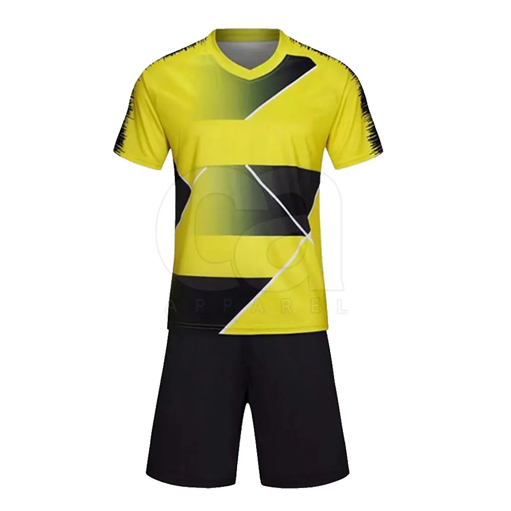 Yellow Black Color Sublimation Soccer Uniform 100% Polyester Soccer ...