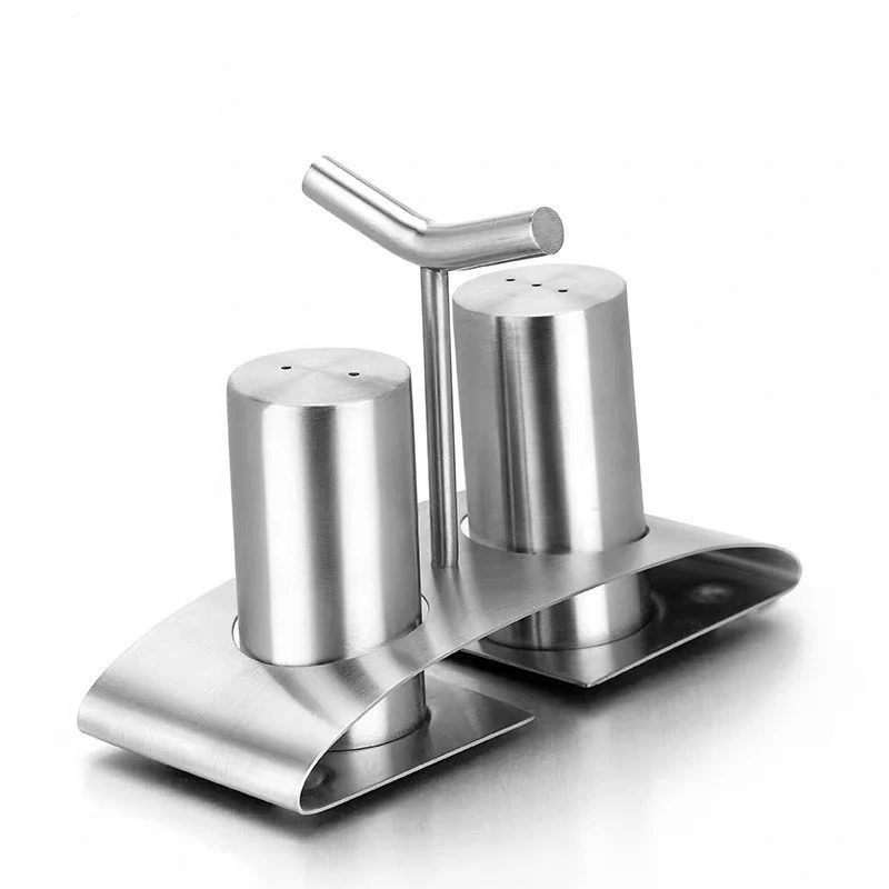 Modern Stainless Steel Salt And Pepper Shaker Set With Stand
