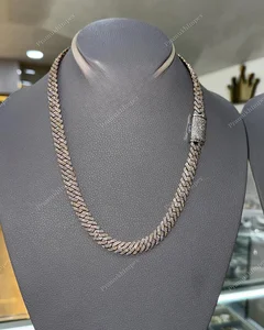 Three Tone VVS Brilliant Cut Moissanite GRA Certified Miami Cuban Link Chain Necklace Sterling Silver Gold Plated Highest