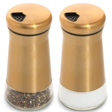 Hot Sale Gold Color Glass Metal Classic Spice Jars Salt Shakers Spice Seasoning Condiment Jar Salt and Pepper Shakers