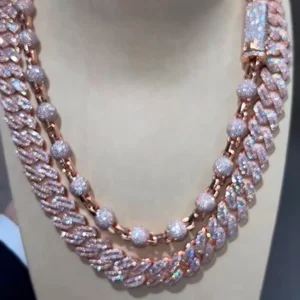 Premium Quality Custom 925 Sterling Silver Rhodium Plated 16mm Cuban 8mm Ball Chain Men's Tennis Chain with VVS Moissanite