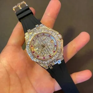 High Quality Unique Iced Roman Gold Moissanite Business Glass Automatic Mechanical Watch Lab Grown White Gold Stainless Steel