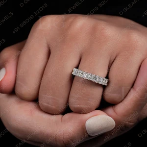 Lab Grown Emerald Cut 0.15CT Diamond Full Eternity Band 3.75 Each Wedding Bridal Stackable Matching Band IGI Certified