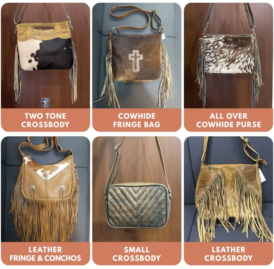 Cowhide Crossbody Purse with Fringes Western Handbag Clutch Black Brown  Leather