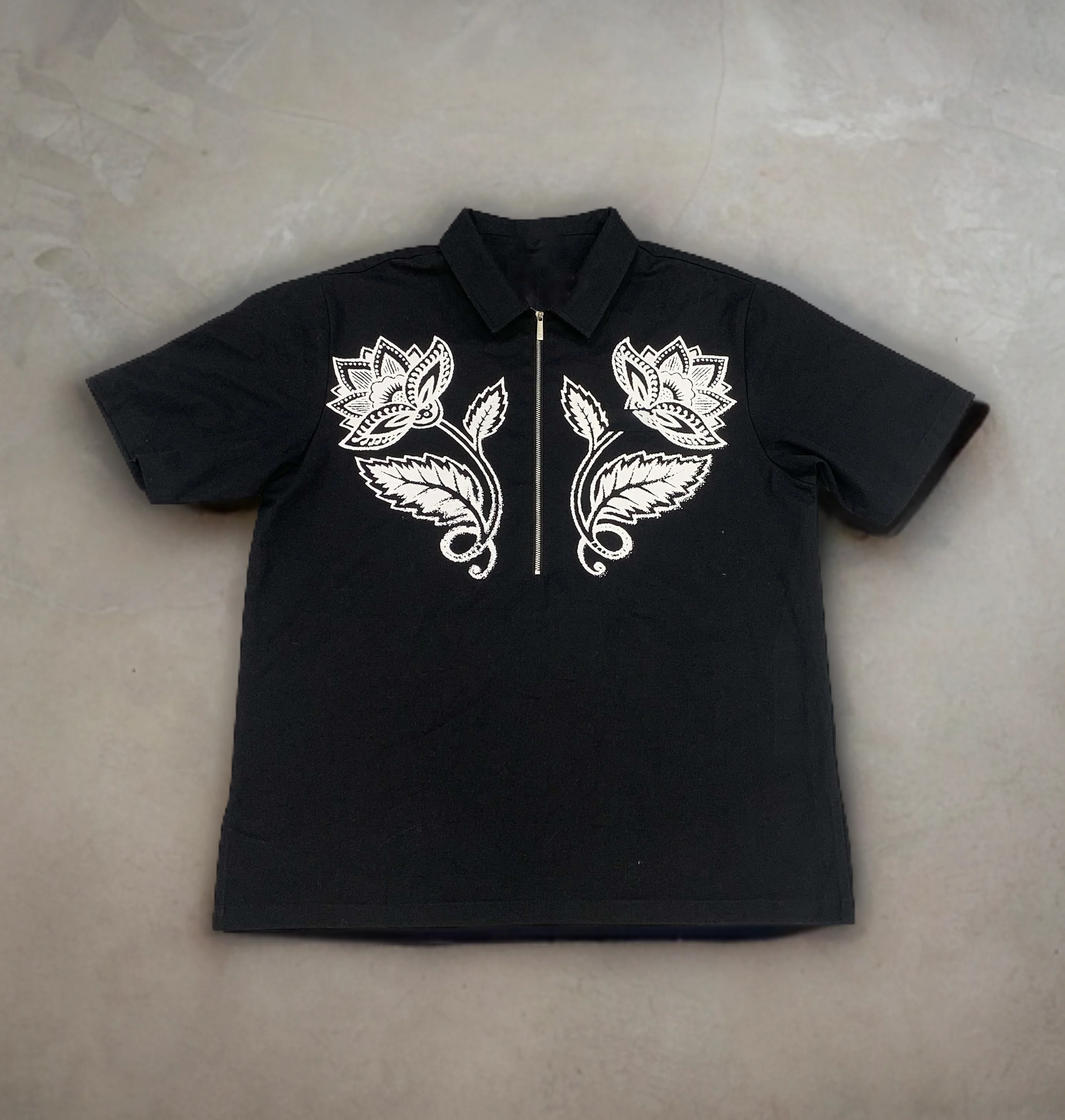 For Designer Streetwear T-shirt Half Zip Short Sleeve Duck Canvas Graphic Printed Long Oversized Boxy Vintage Work Shirts Men gallery 7