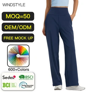 Customized Women's Sport Pants with Loose Sports Wide Leg Pants Breathable High Waist Sports Pants Yoga Pants