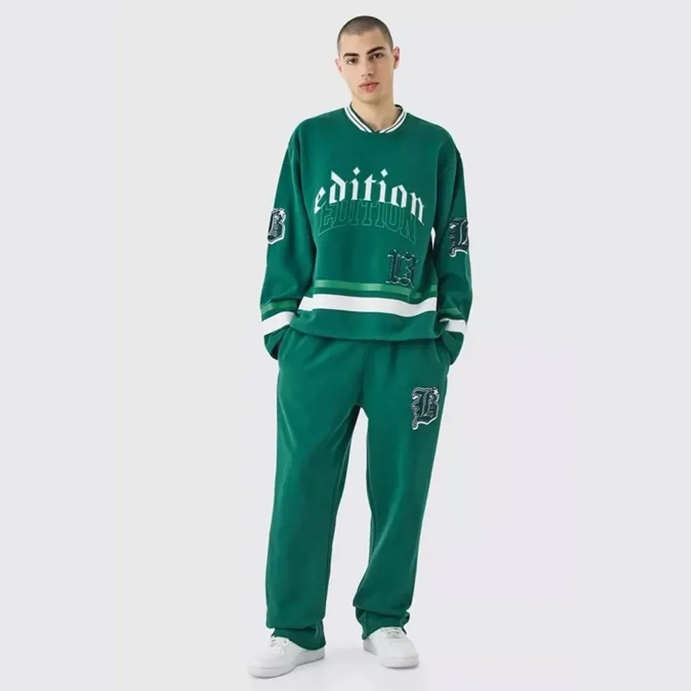 OEM Varsity Neck Collar Sweatshirt Sweatpants With Heavyweight Cotton  Fleece With High Quality Screen Print Men Sweatsuits