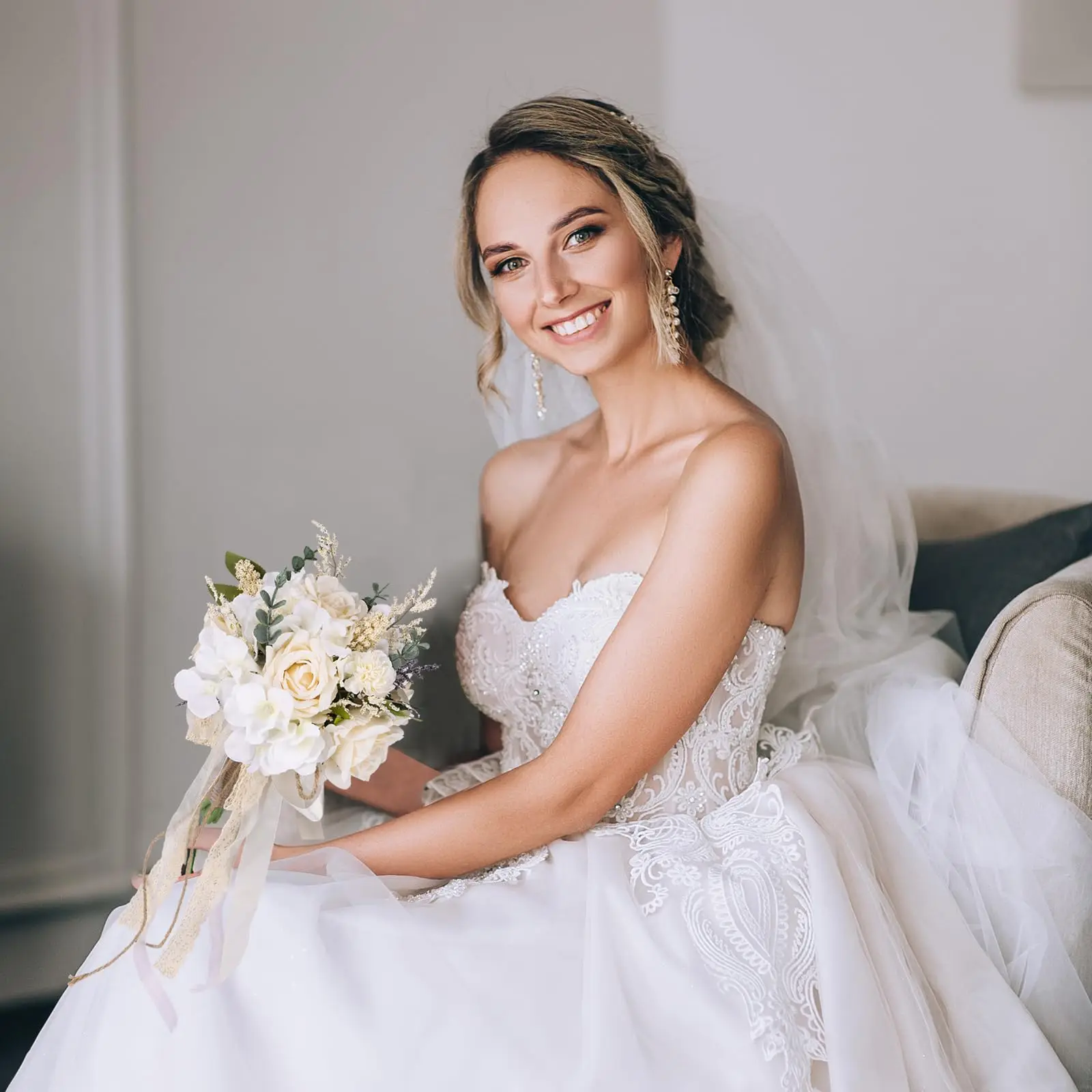 Wedding Bouquets for Bride White Champagne Artificial Rose Flowers Bride  Ceremony Anniversary Boho Rustic Wedding Decoration