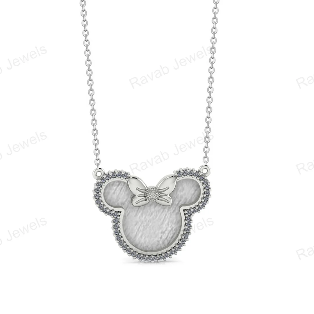 Quality Semi Mounted 925 Silver 25x32mm Setting Zircon Pendant Gold Plated Low Price Mickey Mouse Necklace Jewelry For Wedding
