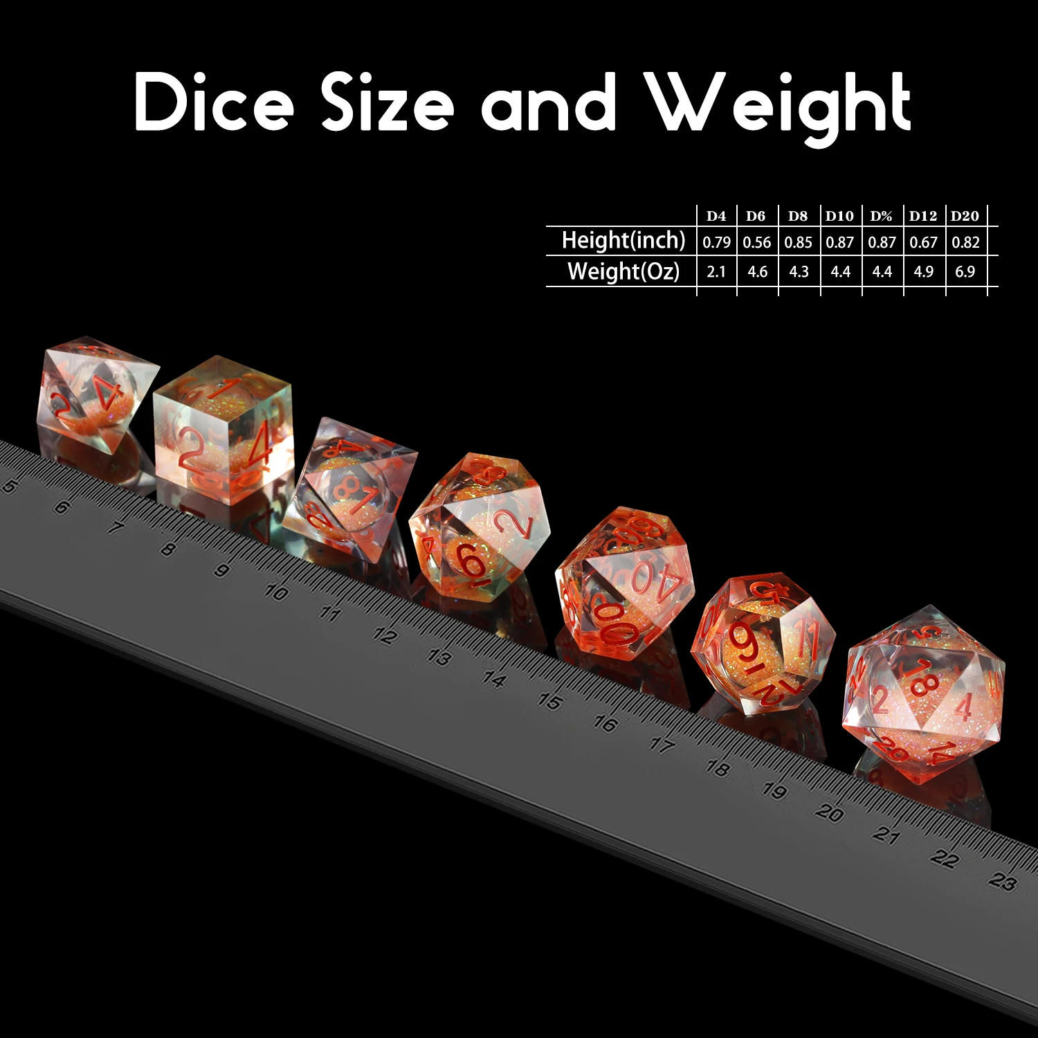 In Store Dnd Liquid Core Dice Set,7pcs Resin Liquid Core Filled Sharp