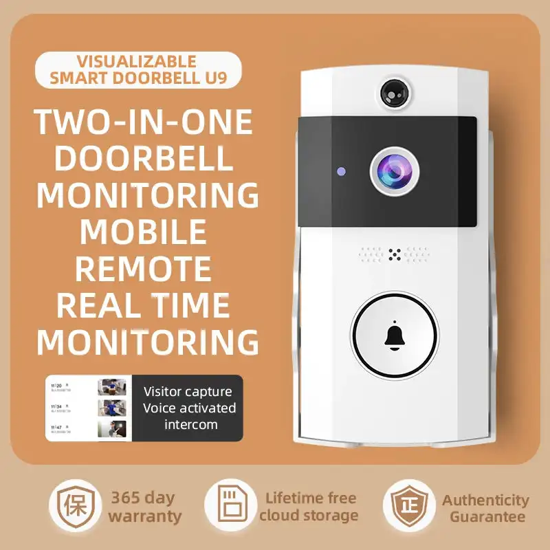 U9 Video Doorbell Visual Voice Real-time Intercom Chime HD Night Vision IP Camera WiFi Smart Alarm PIR Door Bell Home Security