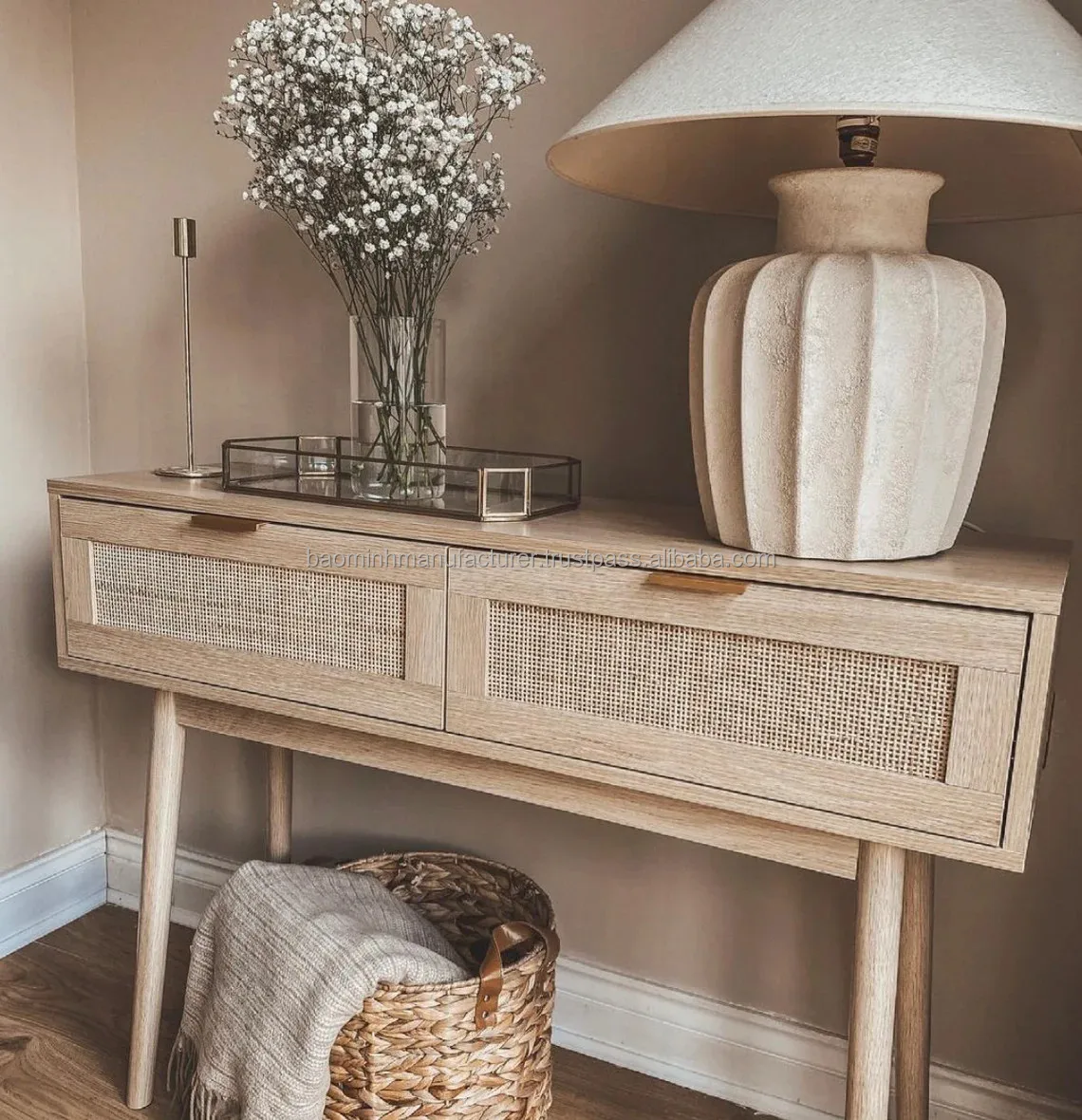 Maison Riviera Rattan Console Table Rattan Console Table with Drawers - Stylish & Eco-friendly