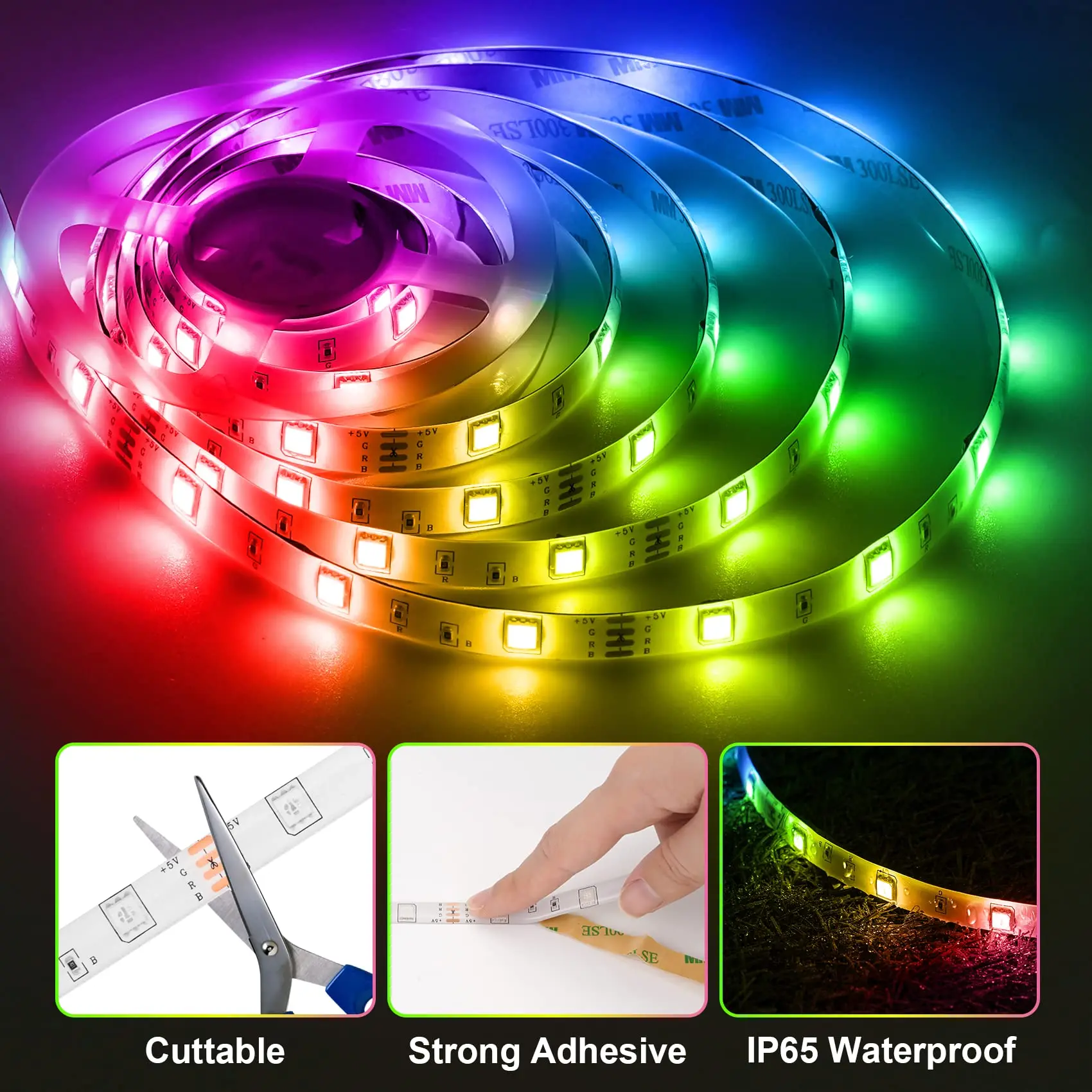 Music Control Led Strip Light 5 Meter/3M/2M Waterproof Rgbic LED Strip RGB IP65 Flexible Led Strip Light 5V TV Back Light Strip manufacture