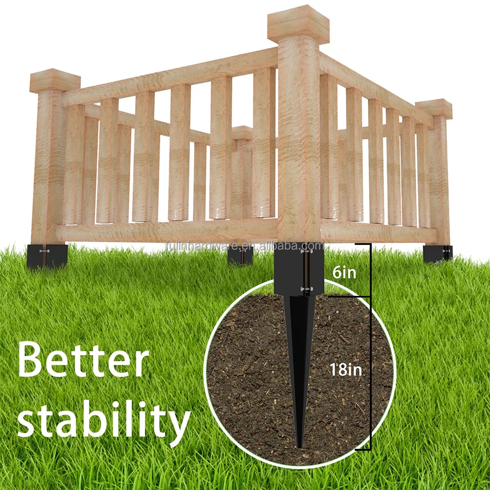 Fence Post Anchor Ground Spike Heavy Duty Black Powder Coated Fence