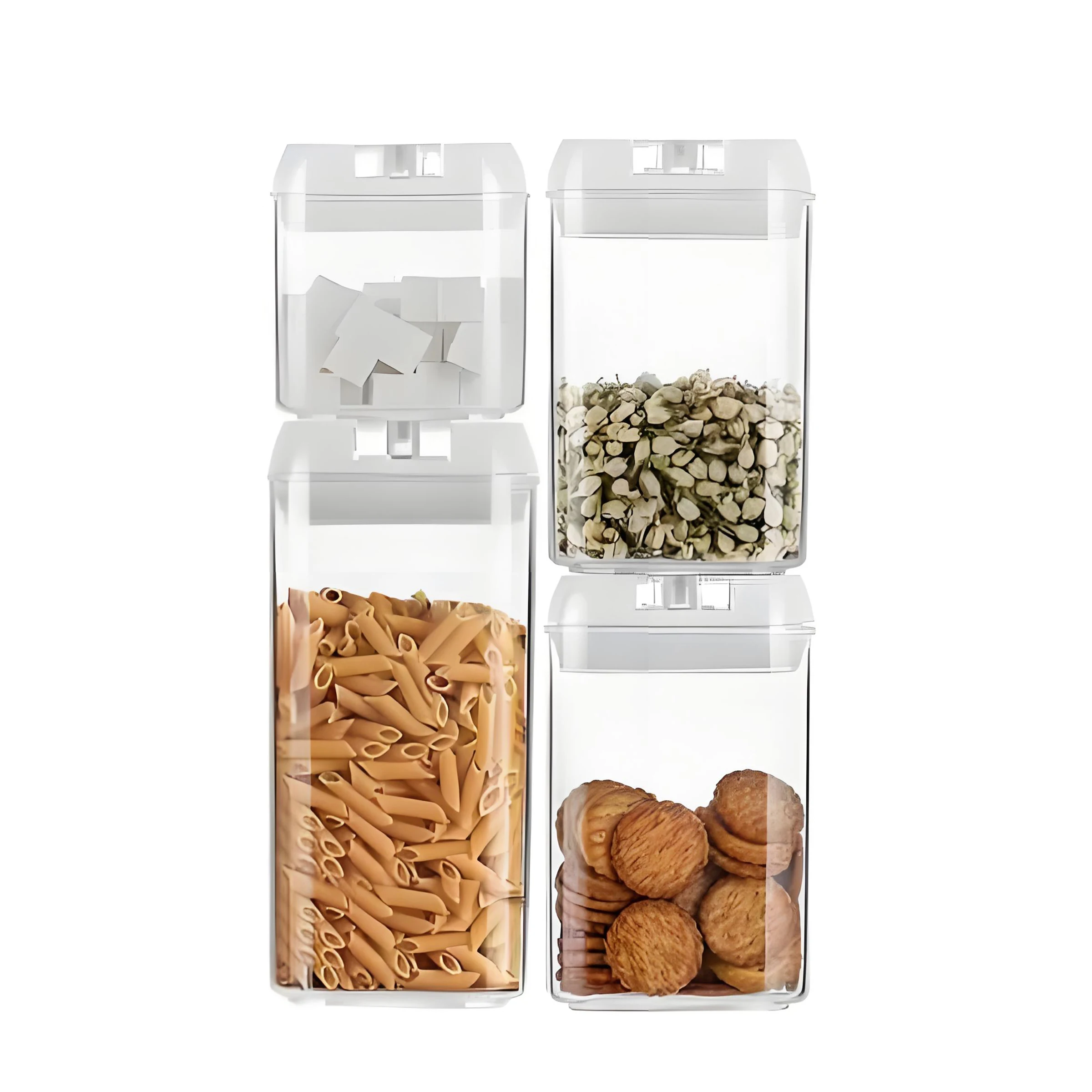 conjunto com 4 Peças Potes com Tampa de Abertura Fácil com Vedação Aérea Recipiente para Cereal Seco Conjunto de Recipientes para Cozinha Organizadores de Armazenamento de Alimentos
