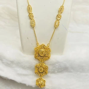 Dubai Vintage Gold-Plated Brass Necklace Chain Set Classic Diamond Zircon Pearl Alloy Wedding Anniversary Jewelry Gift for Women