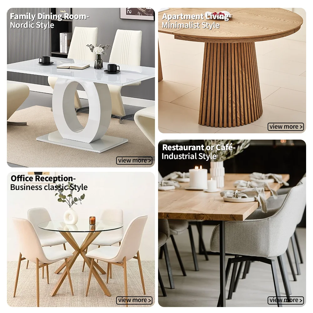 Modern Extendable Dining Table and Chair Set with Panel Design White for Apartment and Hotel Use MDF+Tempered Glass