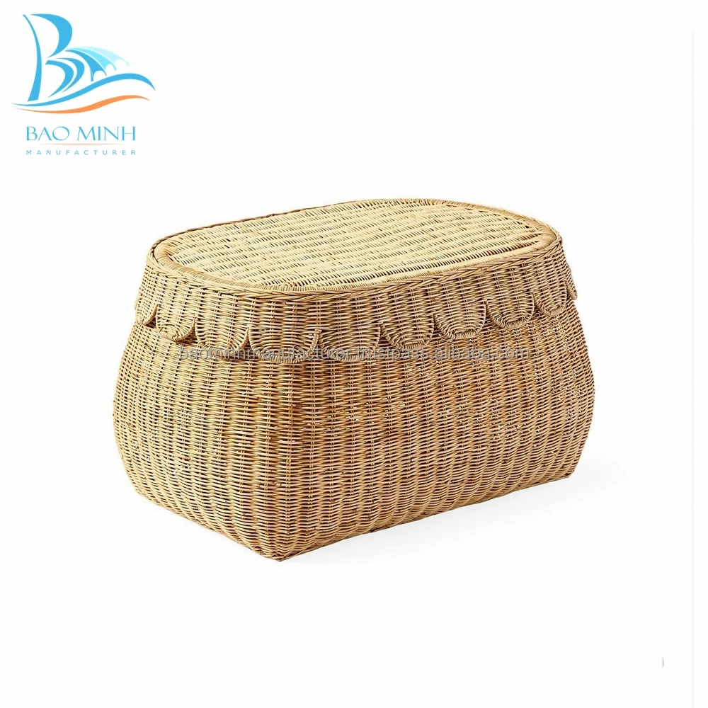 2023 Hot Style Rattan Wicker Scallop Edge Storage Oval Basket Set Of 3