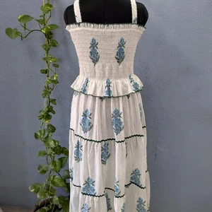Indian Hand Block Printed Solid Pattern Maxi Dress Pure Cotton Knitted Fabric Winter and Autumn Season Versatile Dress