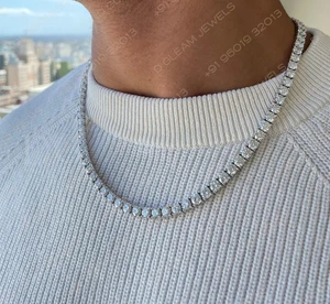 14K White Gold 50 Carat Diamond Tennis Necklace Trendy Link Chain with Solid Gold Men's Lab Grown Diamond Necklace