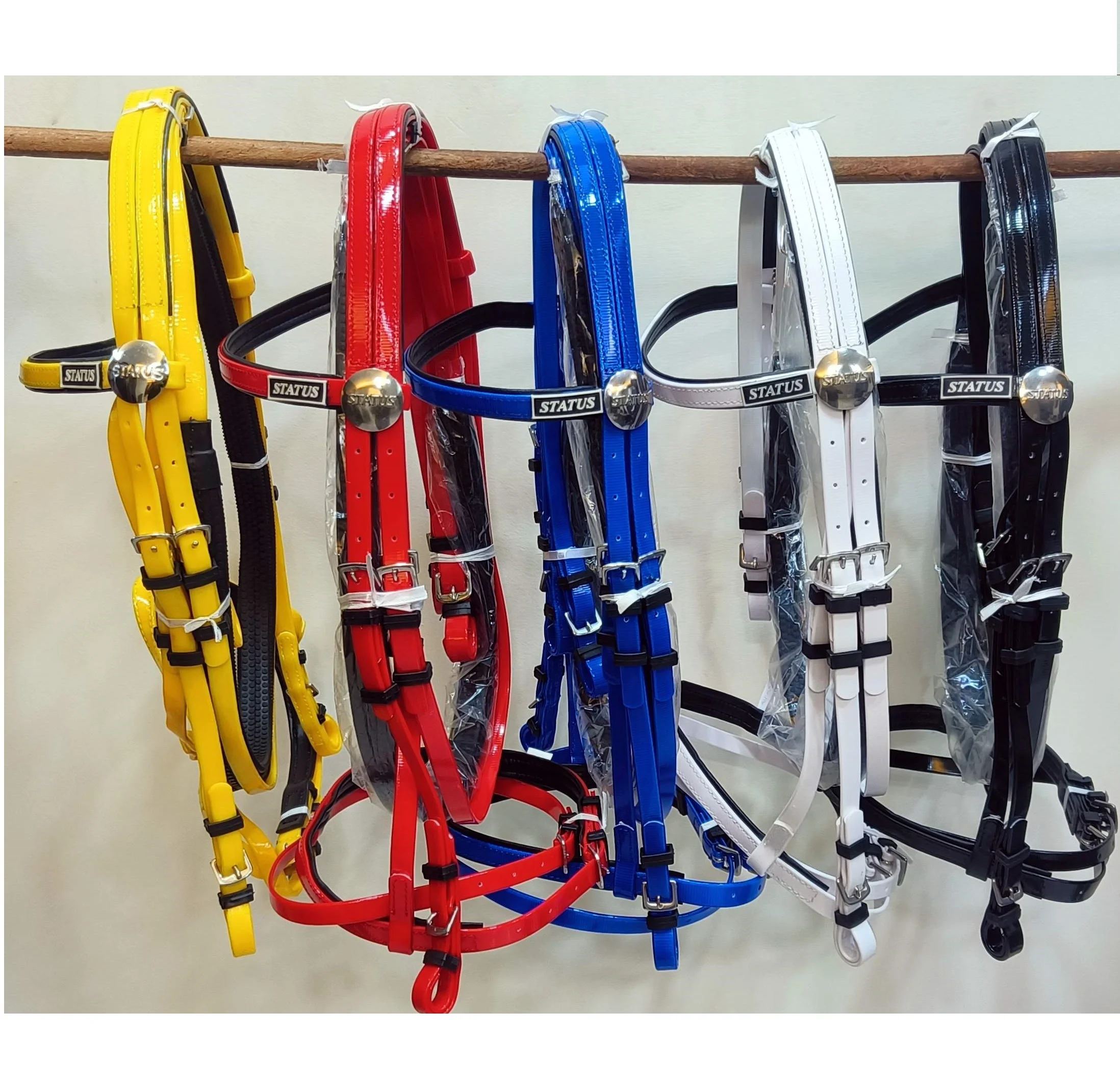 SMART PVC HORSE BRIDLE WITH RUBBER GRIP REINS STAINLESS STEEL BUCKLES NEOPRENE PADDED CUSTOMIZE