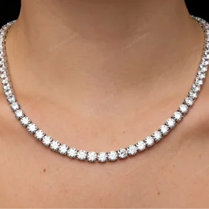 6mm Moissanite Diamond 16-inch Tennis Chain Necklace Luxury Real Sterling Silver Gold Plated VVS Hip Hop Jewelry Party Wear