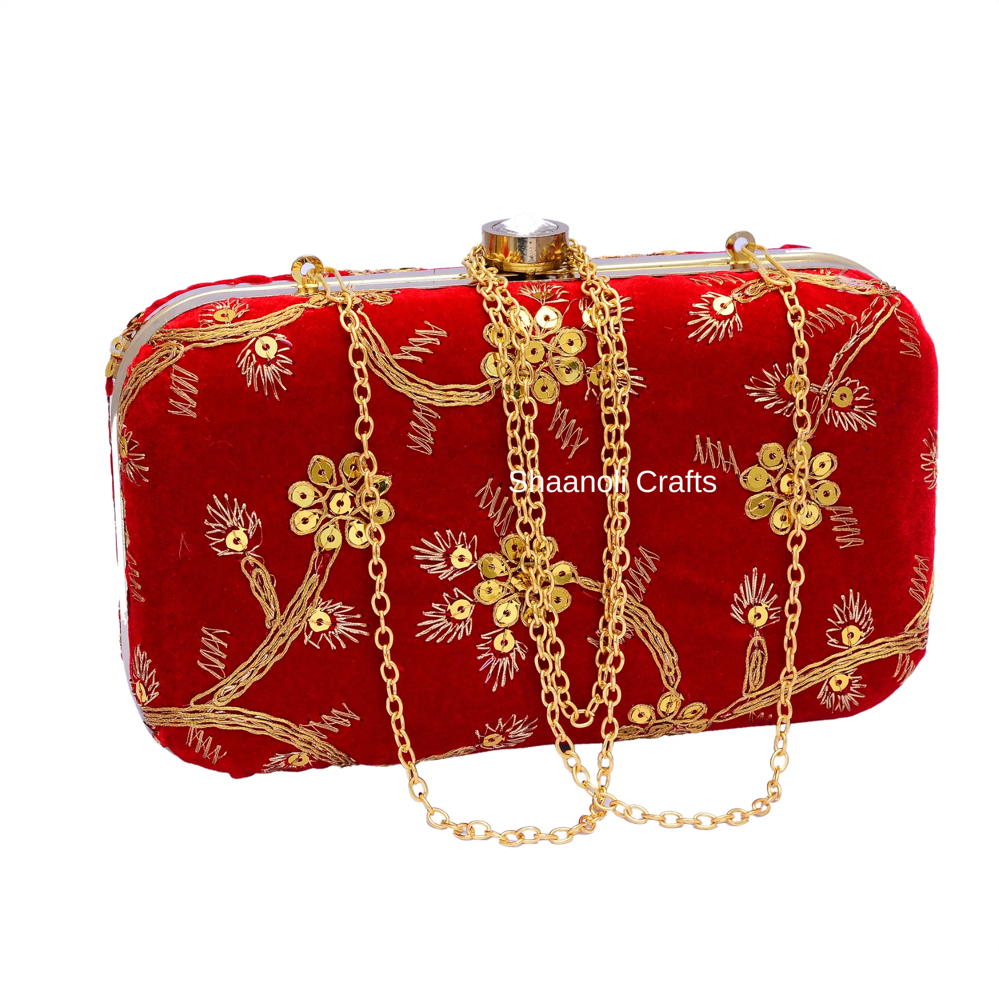 Pochette De Soirée Brodée Dorée Style Indien - Qualité Premium, Idéale Pour Mariée Ou événement