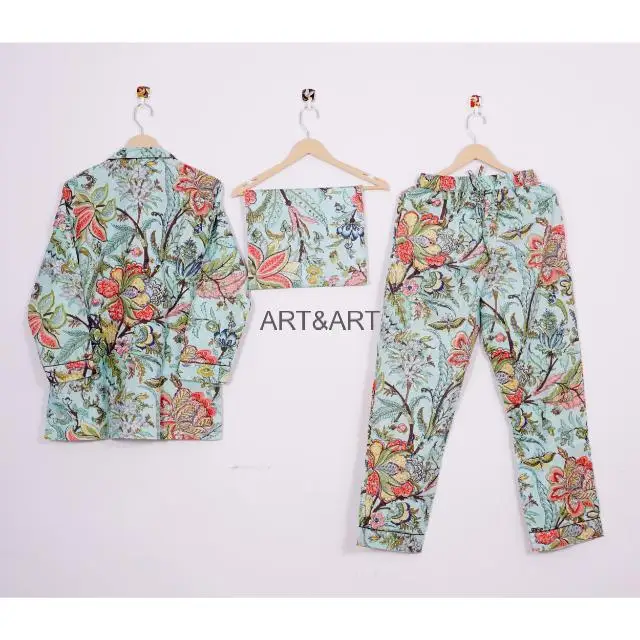 Indian Hand Block Cotton Pajama Set Stylish Fashion-Forward Night Wear for Women and Men Breathable 100% Cotton for Summer