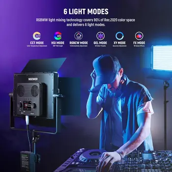 NEEWER 2 Pack PL60C RGB LED Panel Video Light Kit with 6.6ft/2m Spring Cushioned Light Stands/Bag, APP/2.4G/DMX Control, 60W detail image