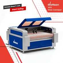 Wattsan 1610 Duos Conveyor CO2 Laser Cutting Machine Dual Head 1600*1000mm Leather Textile Acrylic Fur High-Speed Production