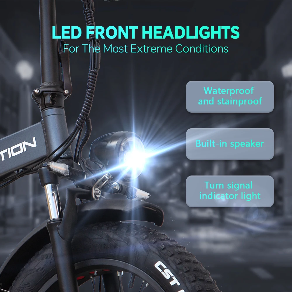DrVetion At20 Black-Gray Electric Fat Bike 48V 750W up to 45km/h with 10AH/15AH/20AH Motor Options