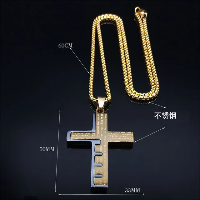 Wholesale High Quality Stainless Steel Link Chain Punk Hip Hop Cross Pendant Necklace Trendy Style for Wedding or Gift