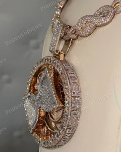 Two Tone Hip Hop Iced S925 Sterling Silver Rose Gold Plated Moissanite Cut Customized Sand Clock Unisex Pendant Wholesale Price