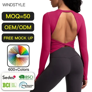 OEM/ODM Women's Top Jacket with Women's Backless Yoga Wear Long Sleeve Sports Top with Padded Pads