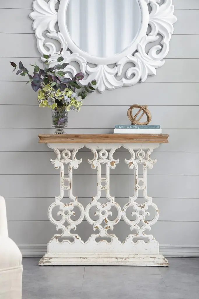 Premium Quality French Country Stylish Whitewashed Natural Wood Console